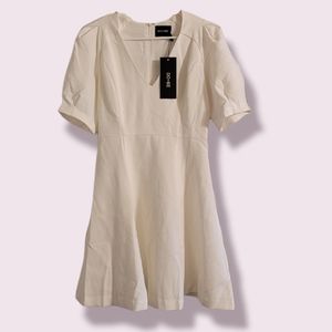 White Puff Sleeve Mini Dress